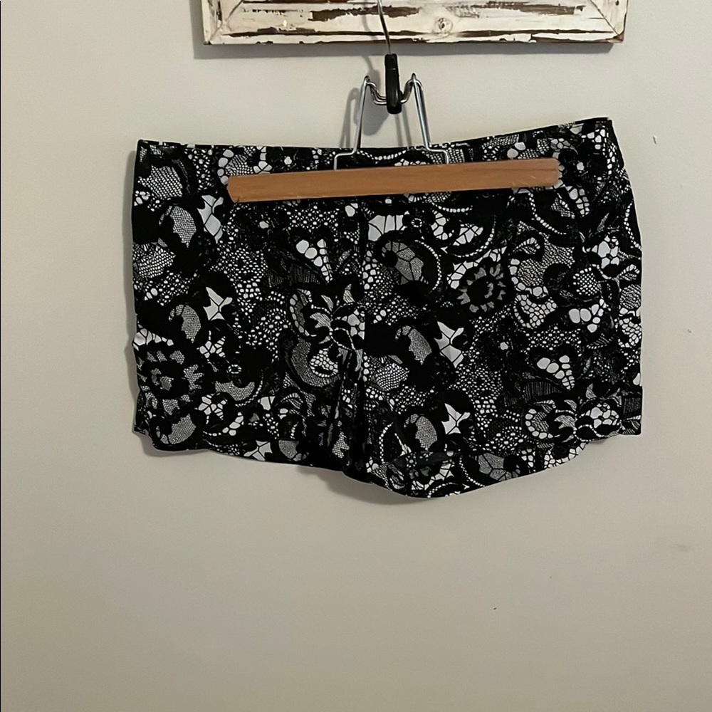 Express High Waist Black and White Floral Shorts